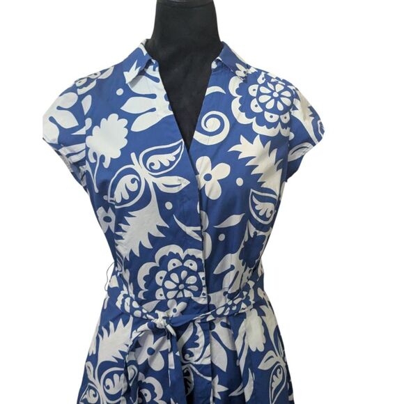Boden Blue White Floral Cotton Dress Belted Mod Pinup Casual SZ 10 - Picture 2 of 8